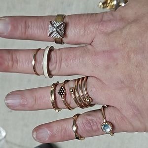 Vintage Gold Tone Stacking Rings Set 8 Spiral Moon Pyramid Cocktail Ring
